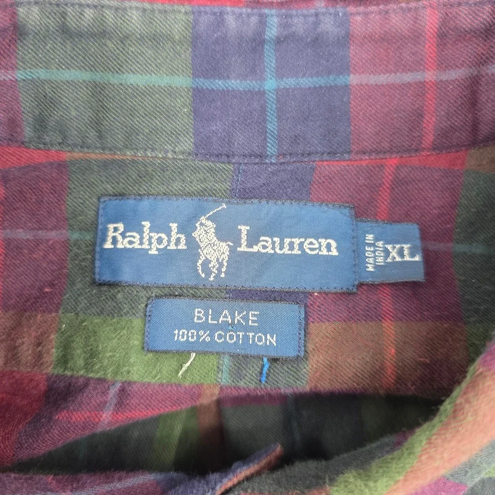 Polo Ralph Lauren Blake Mens XL Green Red Plaid Flannel Button Down Shirt Cotton
